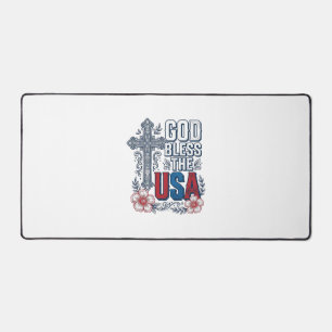 God Bless The USA Vintage Cross Patriotic Shirt (2 Desk Mat