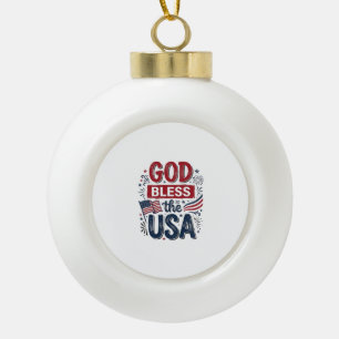 God Bless the USA Vintage Patriotic Faith Shirt De Ceramic Ball Christmas Ornament
