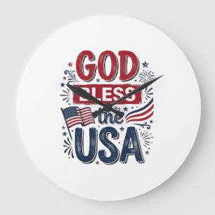 God Bless the USA Vintage Patriotic Faith Shirt De Large Clock