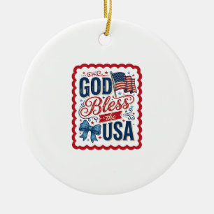 God Bless The USA Vintage Patriotic Shirt Design_1 Ceramic Tree Decoration