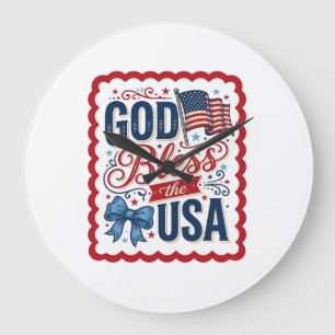 God Bless The USA Vintage Patriotic Shirt Design_1 Large Clock
