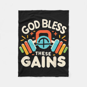 God Bless These Gains Muscle Bodybuilding - 1 Fleece Blanket