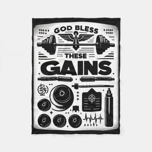 God Bless These Gains Muscle Bodybuilding -------- Fleece Blanket (Front)