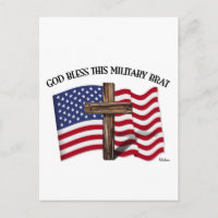 GOD BLESS THIS MILITARY BRAT rugged cross, US flag