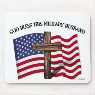GOD BLESS THIS MILITARY HUSBAND rugged cross & US Mouse Pad