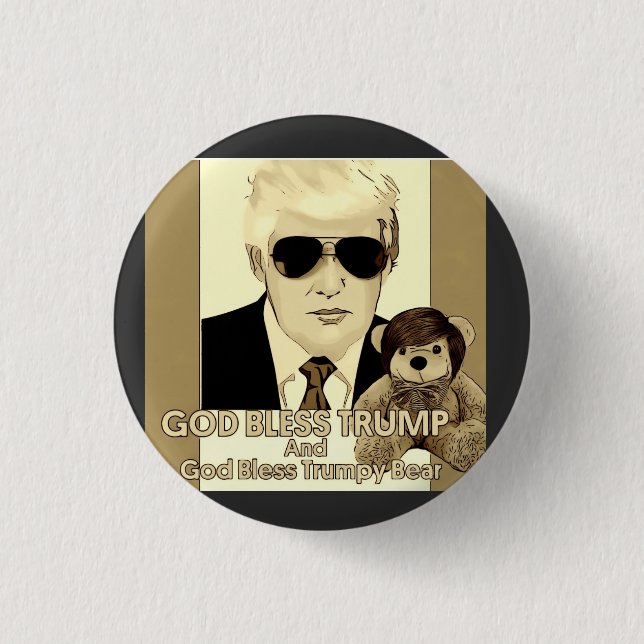 God Bless Trump and Trumpy Bear 3 Cm Round Badge (Front)