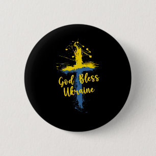 God Bless Ukraine Cross Christian Support Pray For 6 Cm Round Badge