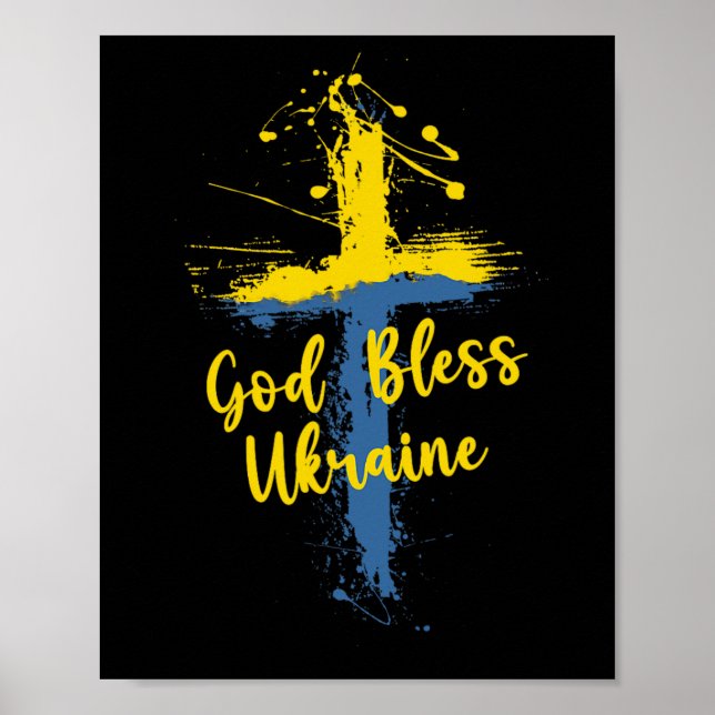 God Bless Ukraine Cross Christian Support Pray For Poster (Front)