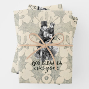 God bless us everyone Dickens Christmas Carol Card Wrapping Paper Sheet