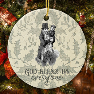 God bless us everyone Dickens Christmas Carol Ceramic Tree Decoration