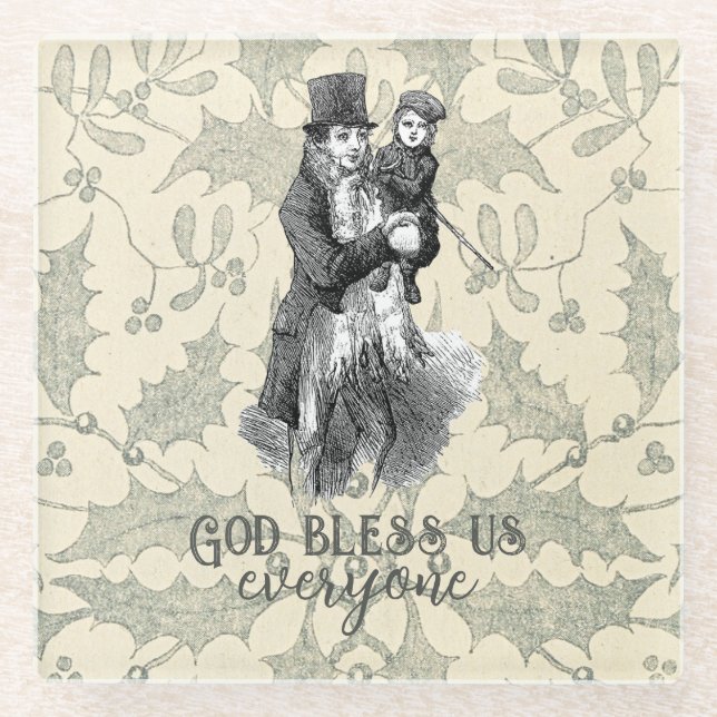 God bless us everyone Dickens Christmas Carol Glass Coaster (Front)
