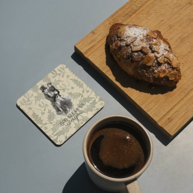 God bless us everyone Dickens Christmas Carol Square Paper Coaster (Creator Uploaded)