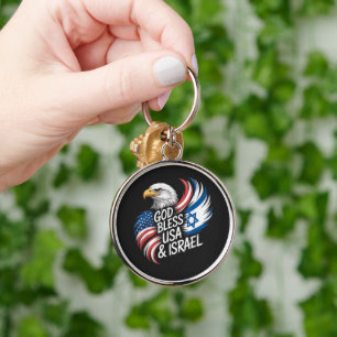 God Bless USA Israel Key Ring