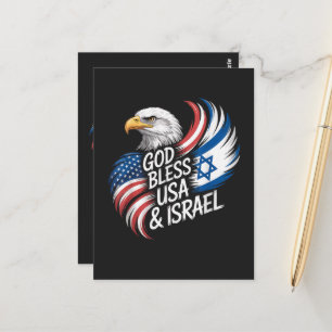 God Bless USA Israel Postcard