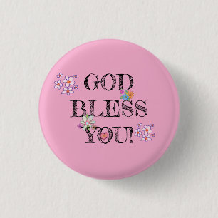 ‘God Bless You’ Christian Floral Pink 3 Cm Round Badge
