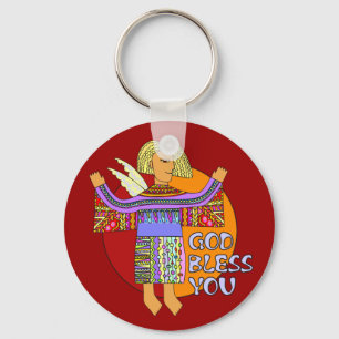 God Bless You dark red Key Ring