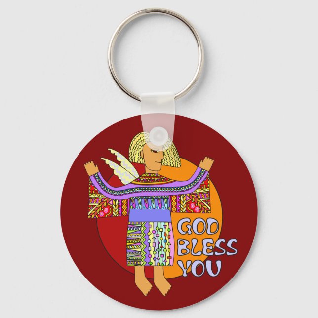God Bless You | dark red Key Ring (Front)