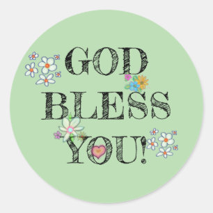 God Bless You Floral Green Classic Round Sticker