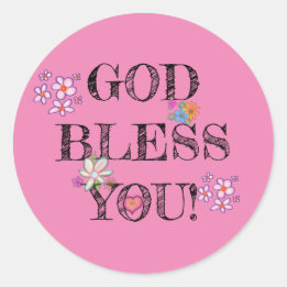 God Bless You Floral Pink Classic Round Sticker
