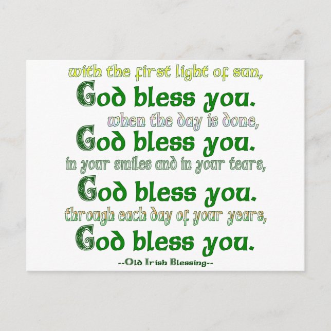 God Bless You Irish Blessing Postcard (Front)