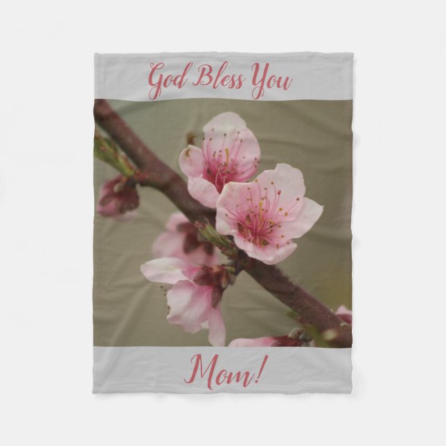 God Bless You Mom pink blossom fleece blanket (Front)