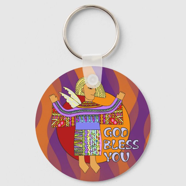 God Bless You | orange violet waves Key Ring (Front)
