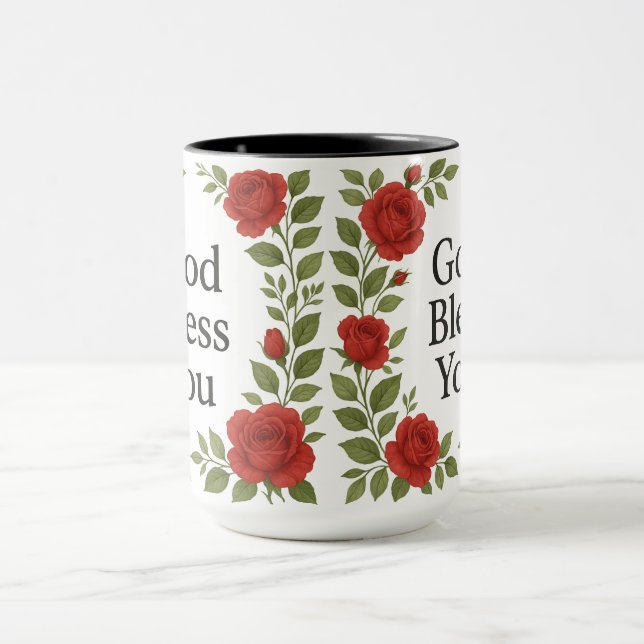 God Bless You Religious Rose Floral Mug (Center)