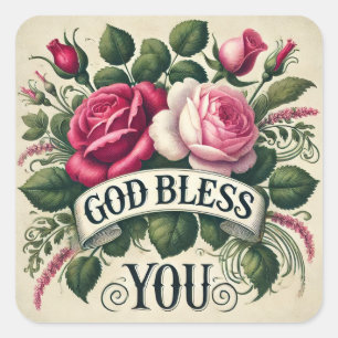 God Bless You Roses Vintage  Square Sticker
