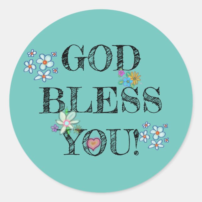 God Bless You Turquoise Floral  Classic Round Sticker (Front)