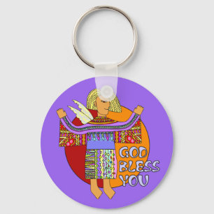 God Bless You   violet Key Ring