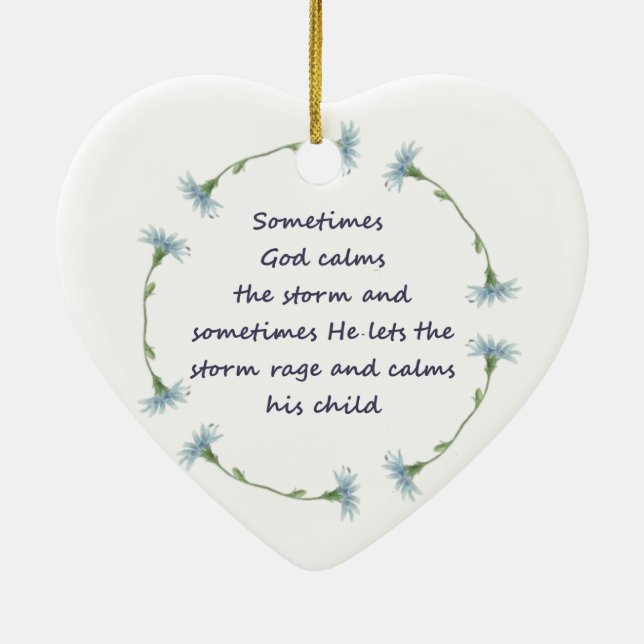 God Calms Storm Inspirational Quote Ceramic Tree Decoration (Back)