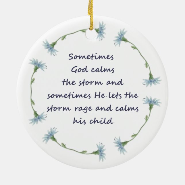God Calms Storm Inspirational Quote Ceramic Tree Decoration (Back)