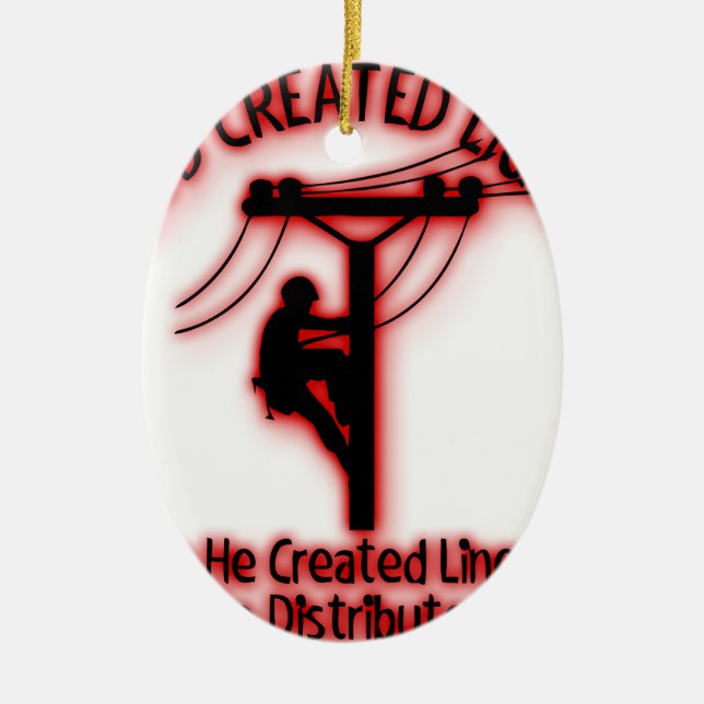 God Created Light - Funny Bible, Lineman Design Ceramic Tree Decoration (Front)