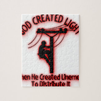 God Created Light - Funny Bible, Lineman Design Jigsaw Puzzle