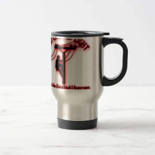 God Created Light - Funny Bible, Lineman Design Travel Mug (Right)