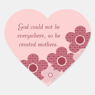 God Created Mothers Flower Heart Stickers, Pink Sticker