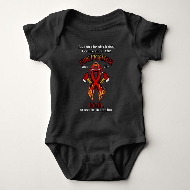 God Created the Firefighter Baby Bodysuit (Front)