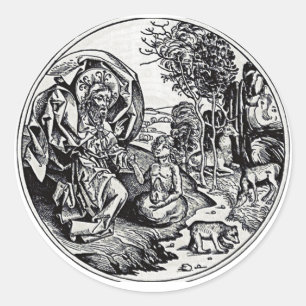 God creates man classic round sticker