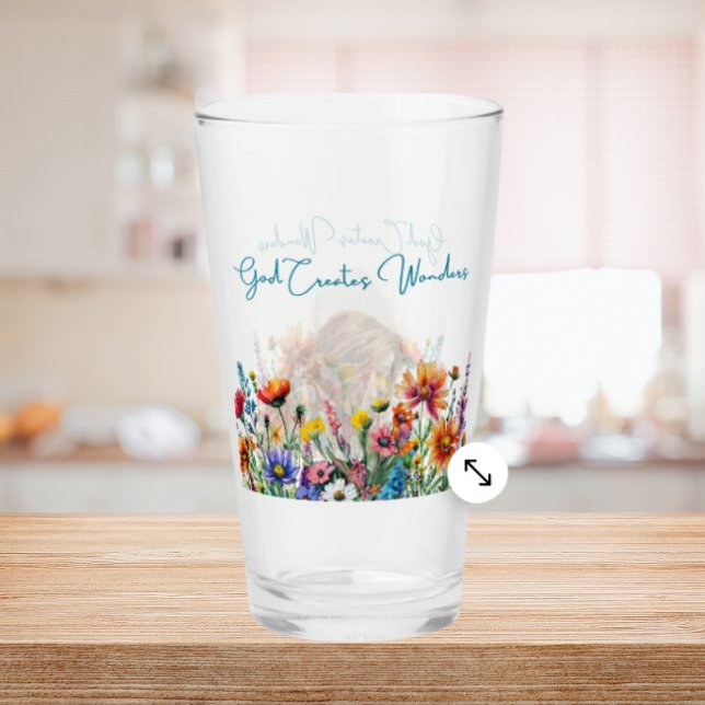 God Creates Wonders - 16 oz Floral Faith Glass   (Good Creates Wonders
This 16 oz glass symbolizes growth and the abundant joys of life.)