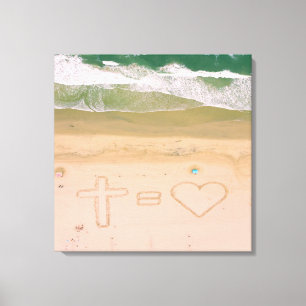 God equals LOVE, Jesus is Love, beach ocean cross Canvas Print