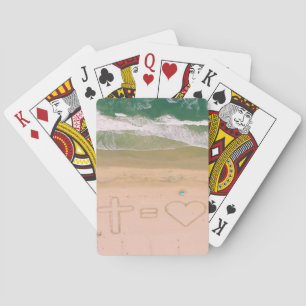 God equals LOVE, Jesus is Love, beach ocean cross Playing Cards