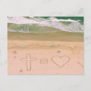 God equals LOVE, Jesus is Love, beach ocean cross Postcard