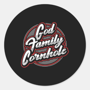 God Family Cornhole Classic Round Sticker