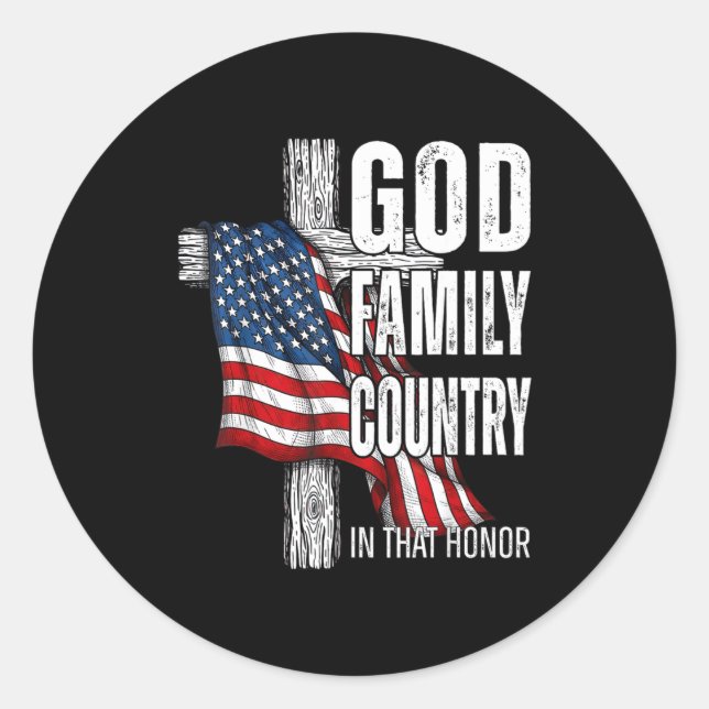 God Family Country American Flag Christian Patriot Classic Round Sticker (Front)