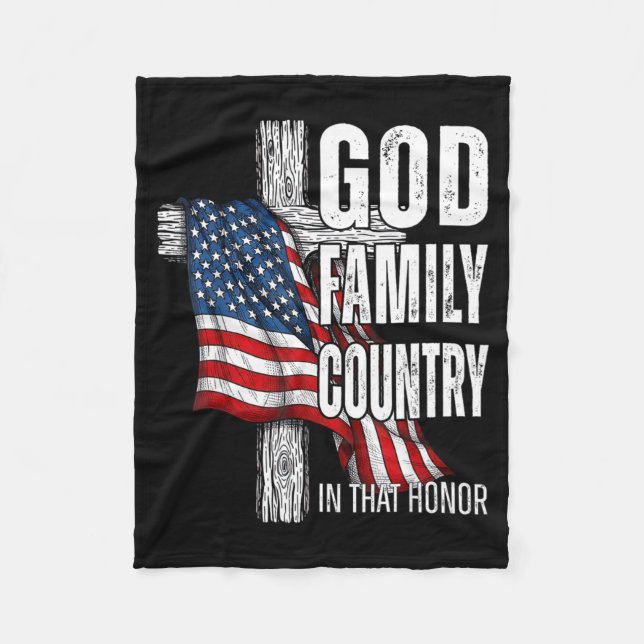 God Family Country American Flag Christian Patriot Fleece Blanket (Front)