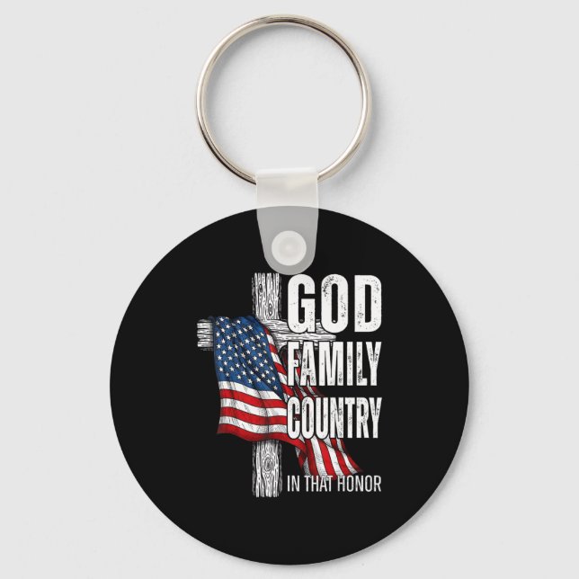 God Family Country American Flag Christian Patriot Key Ring (Front)