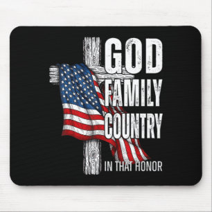 God Family Country American Flag Christian Patriot Mouse Pad
