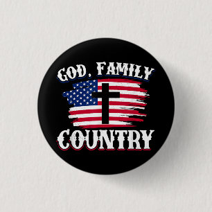 God Family Country American Flag Cross Christian P 3 Cm Round Badge