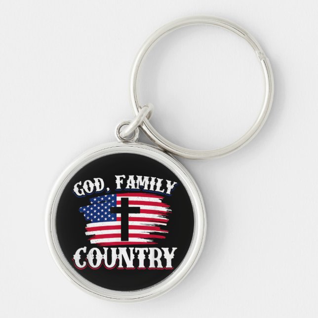 God Family Country American Flag Cross Christian P Key Ring (Front)