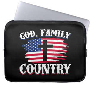 God Family Country American Flag Cross Christian P Laptop Sleeve